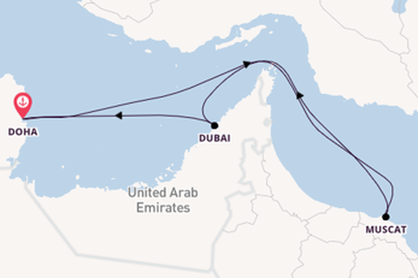 Perzische Golf vanaf Doha, Qatar met de Mein Schiff 5