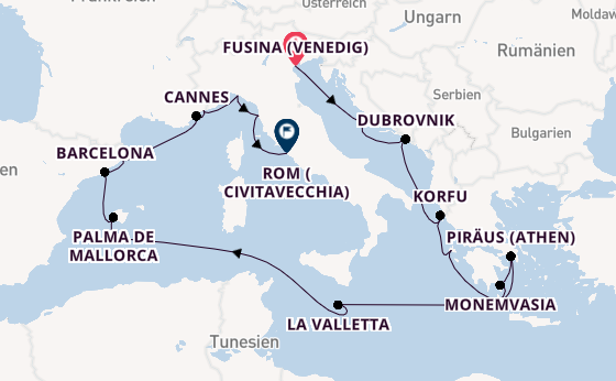 Mittelmeer ab Fusina (Venedig) auf der Seven Seas Grandeur