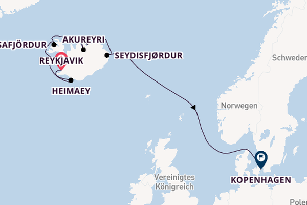 Arktis ab Reykjavik, Island auf der Azamara Quest