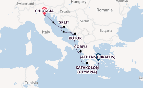 Eastern Mediterranean from Chioggia, Italy with the Viking Sky