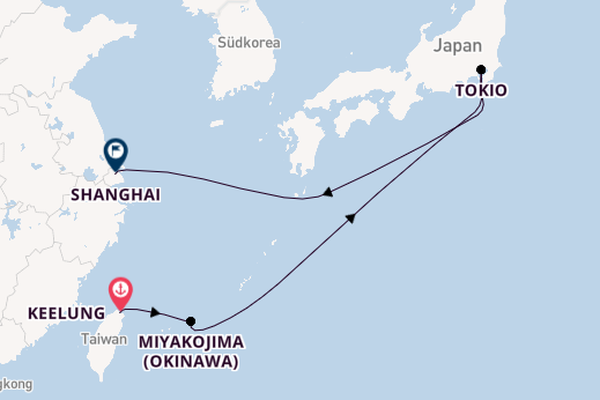 Ostasien ab Keelung, Taiwan auf der MSC Bellissima