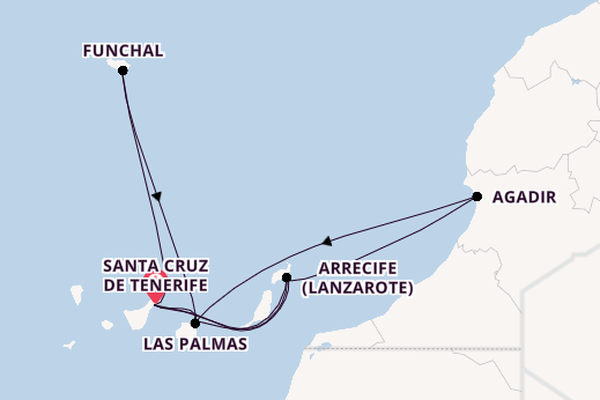 Kanarische Inseln ab Santa Cruz de Tenerife, Spanien auf der Azura