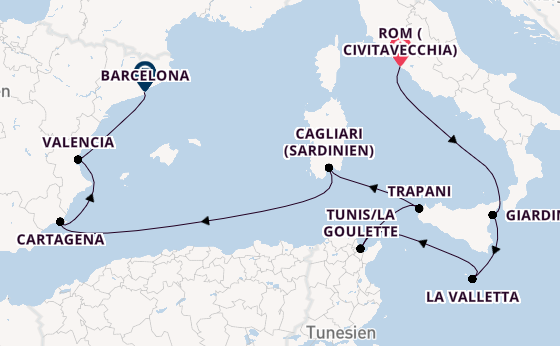 Westliches Mittelmeer ab Civitavecchia (Rom), Italien auf der Silver Ray