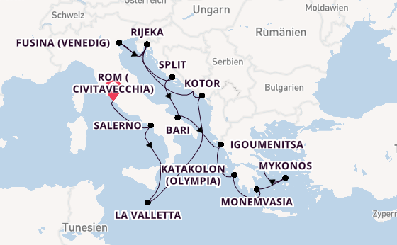 Mittelmeer ab Civitavecchia (Rom), Italien auf der Seven Seas Mariner