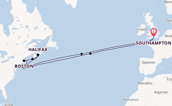 Transatlantik ab Southampton, Großbritannien auf der Queen Mary 2