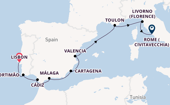 Western Mediterranean from Lisbon, Portugal with the Silver Spirit