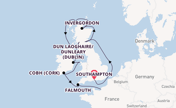 British Isles from Southampton, England with the Insignia