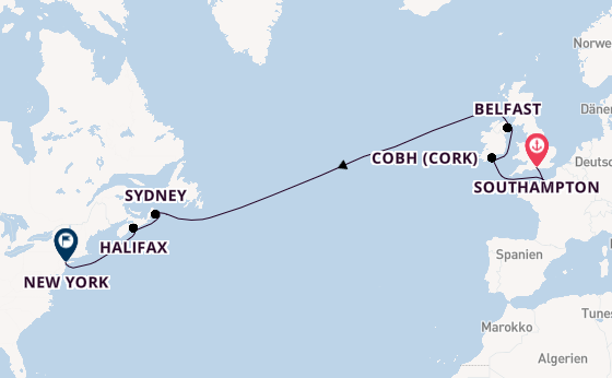 Transatlantik ab Southampton, Großbritannien auf der Norwegian Sun