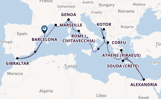 Mediterranean Sea from Athens (Piraeus), Greece with the Nieuw Statendam