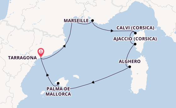 Westelijke Middellandse Zee vanaf Tarragona, Spanje met de L'Austral