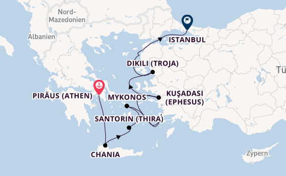 Östliches Mittelmeer ab Piräus (Athen), Griechenland auf der Seven Seas Mariner