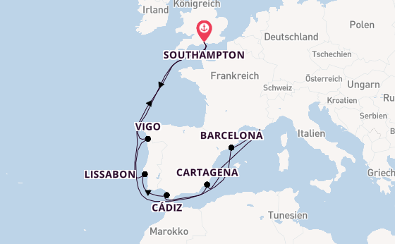Westliches Mittelmeer ab Southampton, Großbritannien auf der Sky Princess