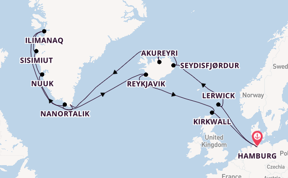 Arctica vanaf Hamburg, Duitsland met AIDAsol