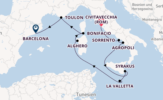 Westliches Mittelmeer ab Civitavecchia (Rom), Italien auf der Silver Ray