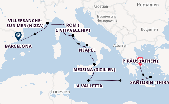 Westliches Mittelmeer ab Piräus (Athen), Griechenland auf der EXPLORA II