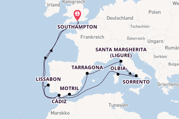 Westliches Mittelmeer ab Southampton, Großbritannien auf der Aurora