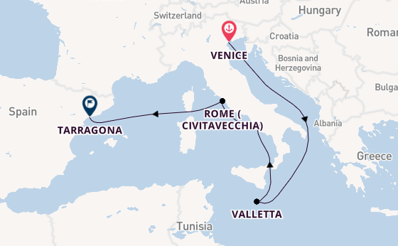 Western Mediterranean from Venice, Italy with the Norwegian Aura