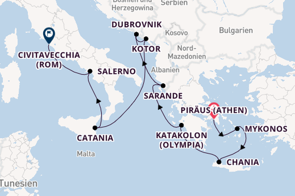 Mittelmeer ab Piräus (Athen), Griechenland auf der Caribbean Princess