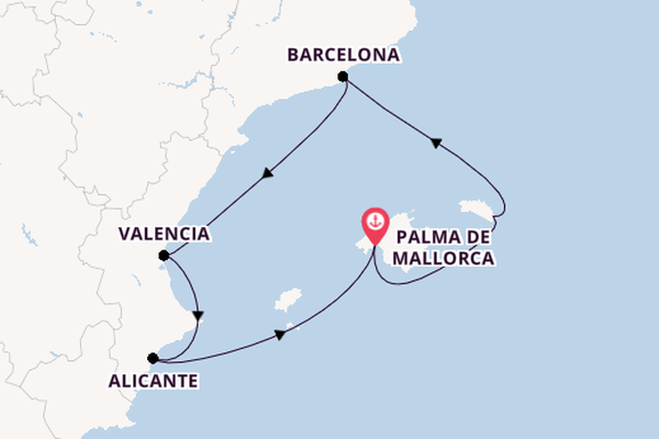 Westelijke Middellandse Zee vanaf Palma de Mallorca, Mallorca, Spanje met de VASCO DA GAMA