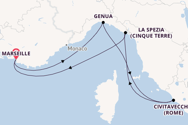 Westelijke Middellandse Zee vanaf Marseille, Frankrijk met de MSC World Europa