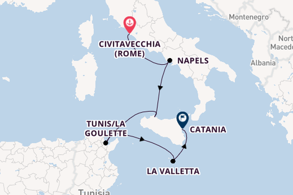 Westelijke Middellandse Zee vanaf Civitavecchia (Rome), Italië met de Costa Fascinosa