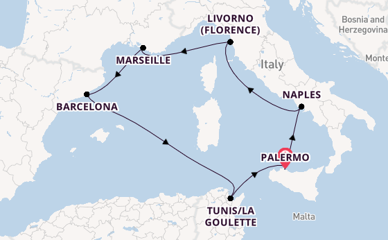 Western Mediterranean from Palermo, Sicily, Italy with the MSC Virtuosa