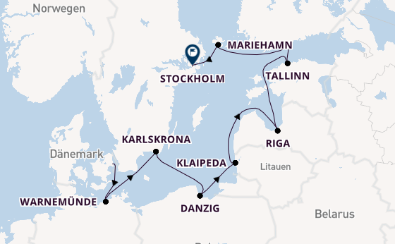 Ostsee ab Kopenhagen, Dänemark auf der Aurelia