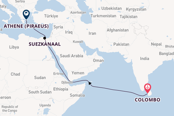 Oostelijke Middellandse Zee vanaf Colombo, Sri Lanka met de MS EUROPA 2