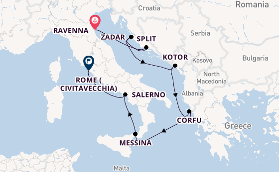 Mediterranean Sea from Ravenna, Italy with the Norwegian Gem