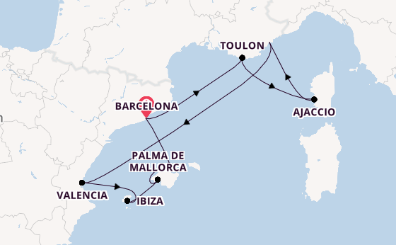 Western Mediterranean from Barcelona, Spain with the Silver Ray
