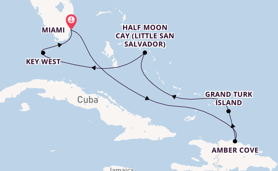 Caribbean from Miami, Florida, USA with the Zuiderdam