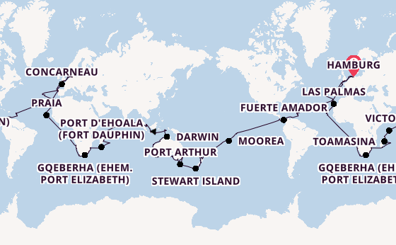 Weltreise ab Hamburg auf der Amadea