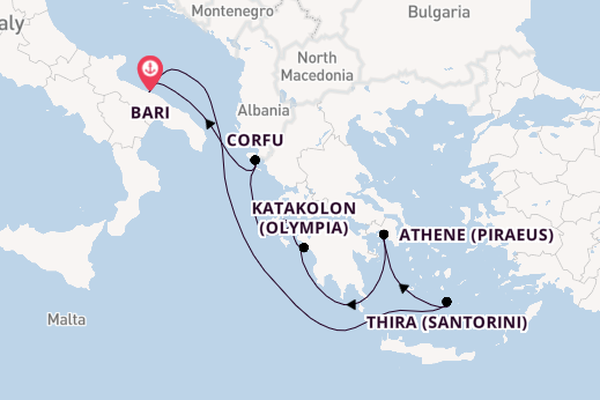 Middellandse Zee vanaf Bari, Italië met de MSC Orchestra