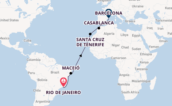 trans-Atlantisch vanaf Rio de Janeiro, Brazilië met de MSC Divina