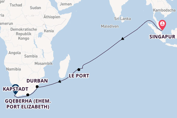 Südafrika ab Singapur, Singapur auf der Queen Victoria