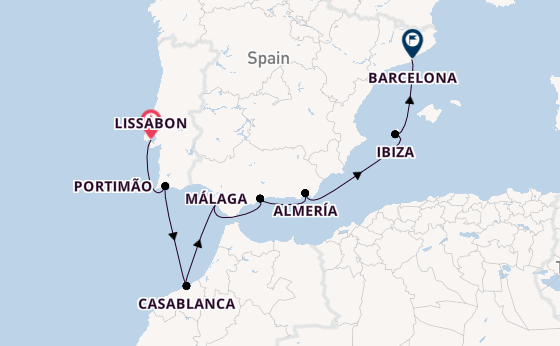 Westelijke Middellandse Zee vanaf Lissabon, Portugal met de Allura