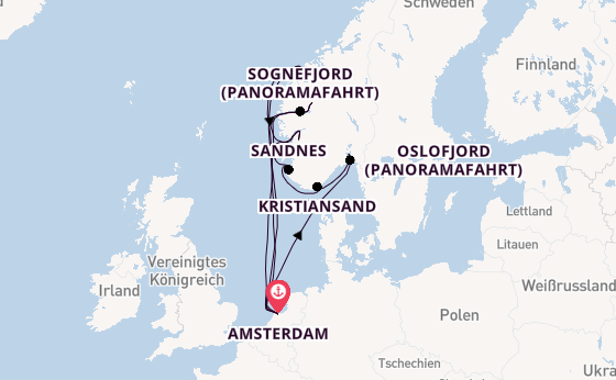 Norwegen ab Amsterdam, Niederlande auf der Zuiderdam