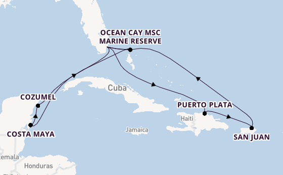 Caribbean from Miami, Florida, USA with the MSC World America