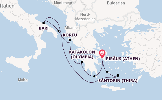 Östliches Mittelmeer ab Piräus (Athen), Griechenland auf der MSC Orchestra 