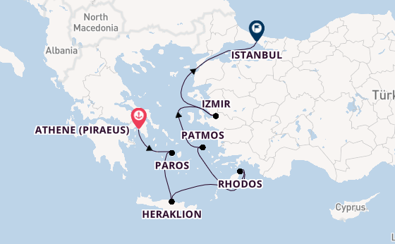 Oostelijke Middellandse Zee vanaf Athene (Piraeus), Griekenland met de Sonata (Oceania)