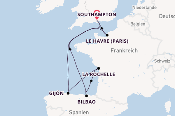 England ab Southampton, Großbritannien auf der MSC Meraviglia