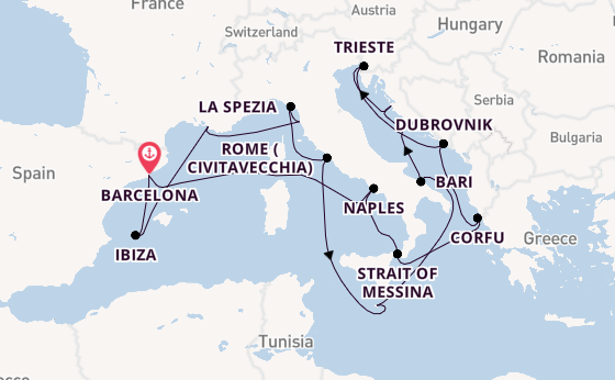 Western Mediterranean from Barcelona, Spain with the Queen Elizabeth