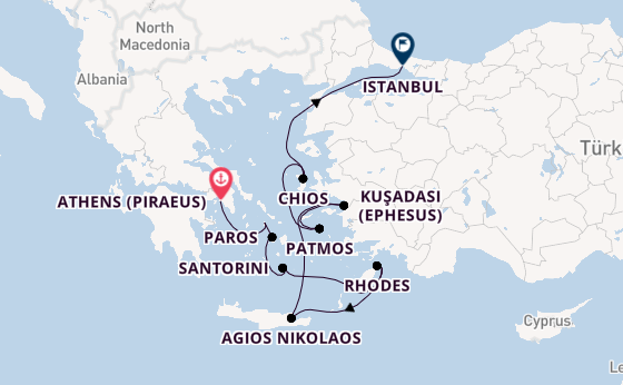 Eastern Mediterranean from Athens (Piraeus), Greece with the Azamara Onward