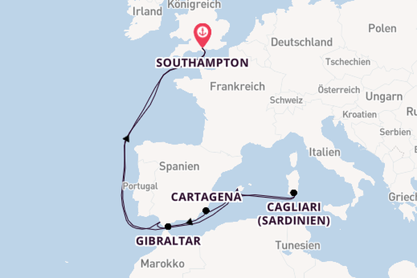 Westliches Mittelmeer ab Southampton, Großbritannien auf der Britannia