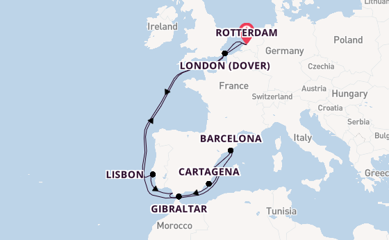 Western Mediterranean from Rotterdam, The Netherlands with the Nieuw Statendam