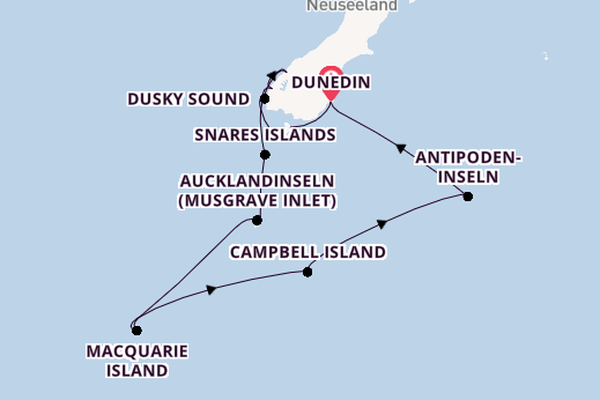 Neuseeland ab Dunedin, Neuseeland auf der Le Soléal