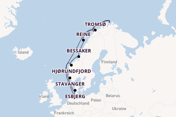 Norwegen ab Hamburg, Deutschland auf der MS Finnmarken