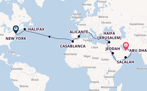 Transatlantic from Abu Dhabi, United Arab Emirates with the Seven Seas Splendor