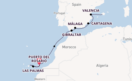 Westelijke Middellandse Zee vanaf Puerto del Rosario, Fuerteventura, Spanje met AIDAstella