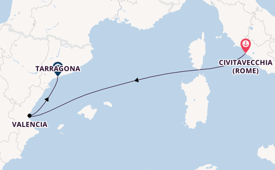 Westelijke Middellandse Zee vanaf Civitavecchia (Rome), Italië met de MSC Sinfonia